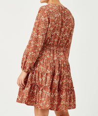 Hayden La - Smocked Waist Ruffle Tiered V-neck Dress