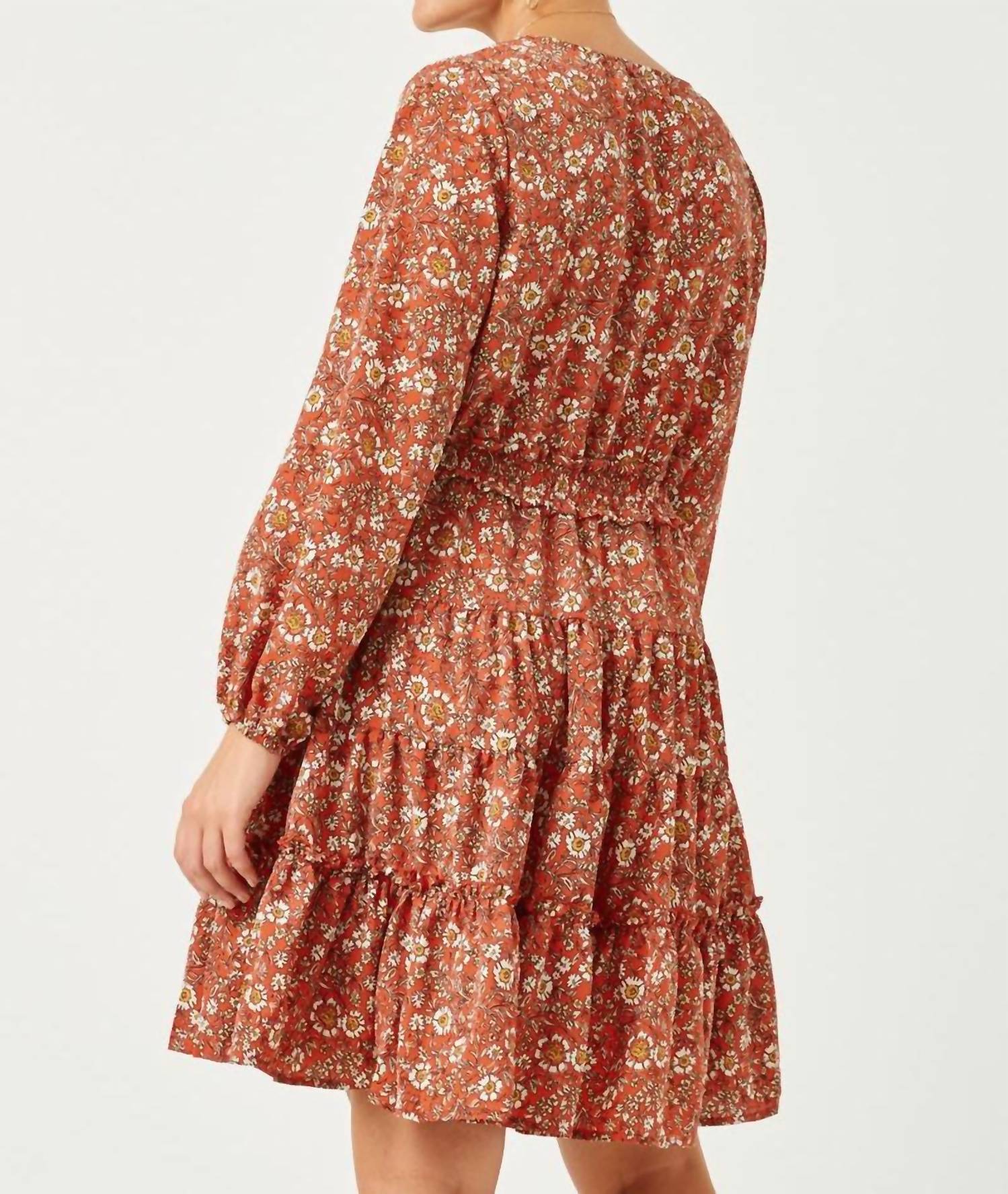 Hayden La - Smocked Waist Ruffle Tiered V-neck Dress