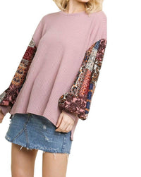 Umgee - Paisley Print Waffle Knit Top