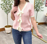 Main Strip - Rhonda Short Sleeve Bow Cardigan