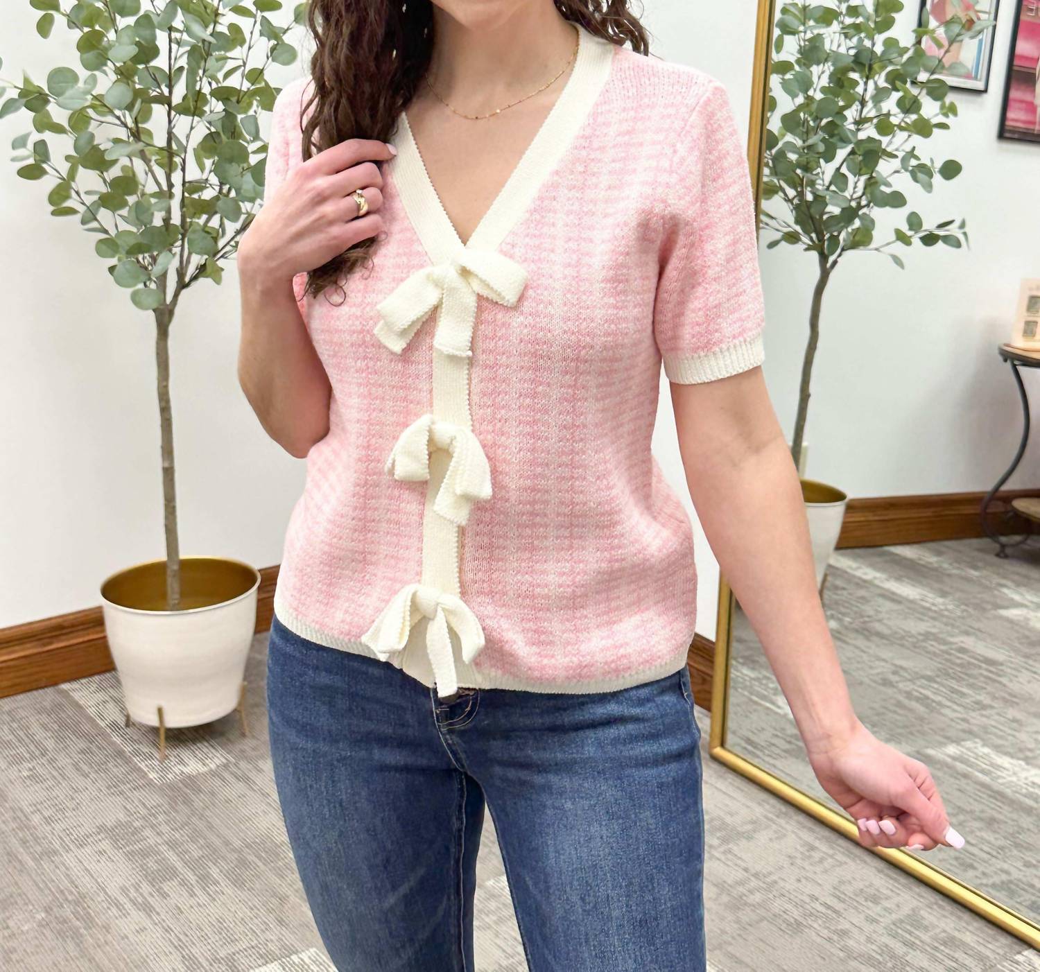 Main Strip - Rhonda Short Sleeve Bow Cardigan