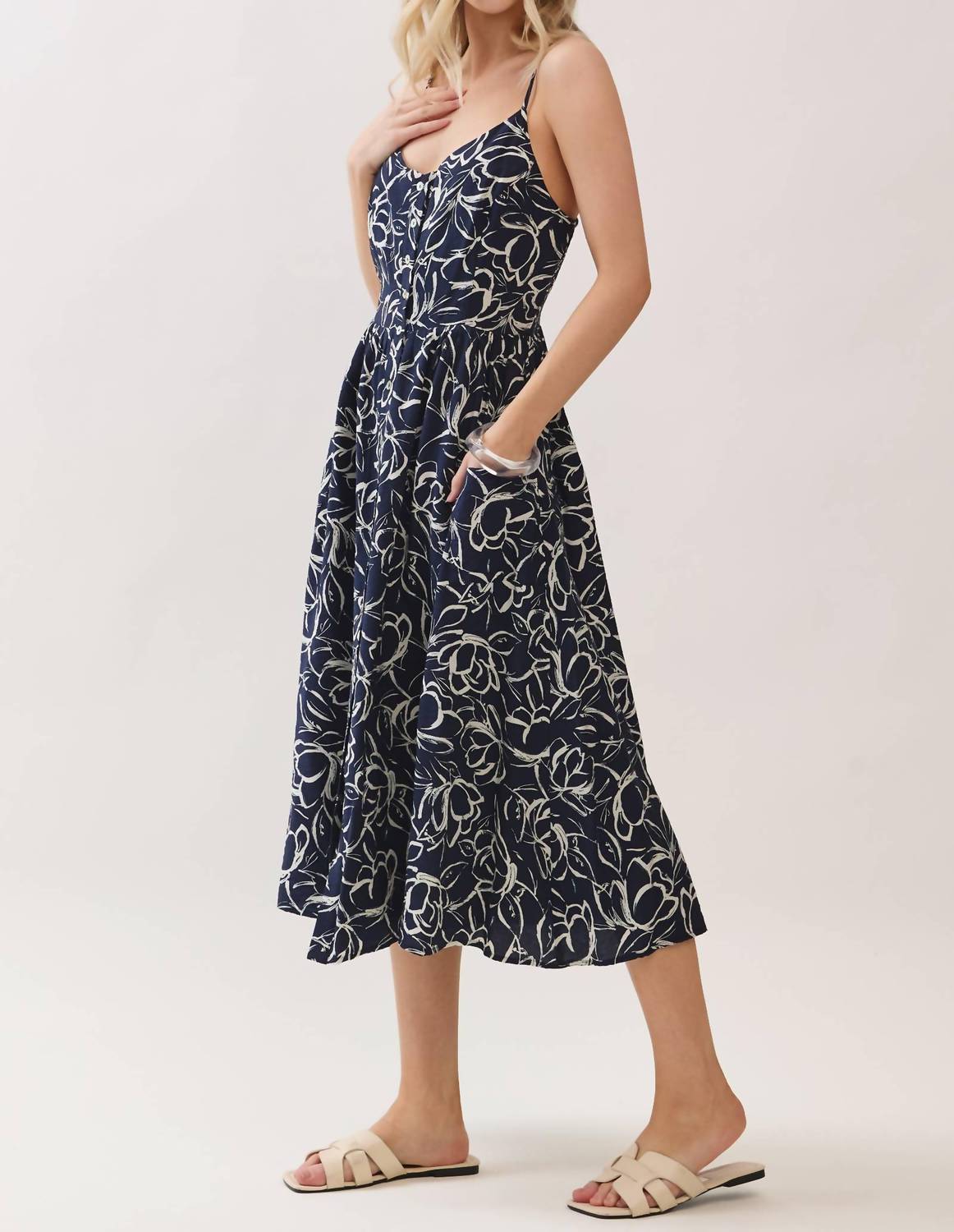 FINAL TOUCH Coastal Pocket Midi Dress in navy blue - women's dress - alternate view
