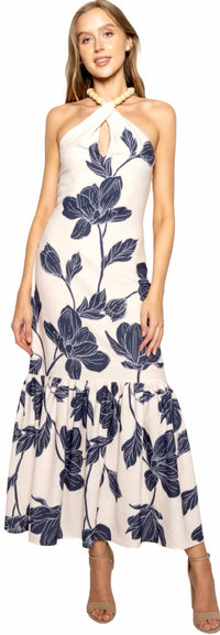 Fore Collection - Bella Floral Bead Halter Maxi Dress
