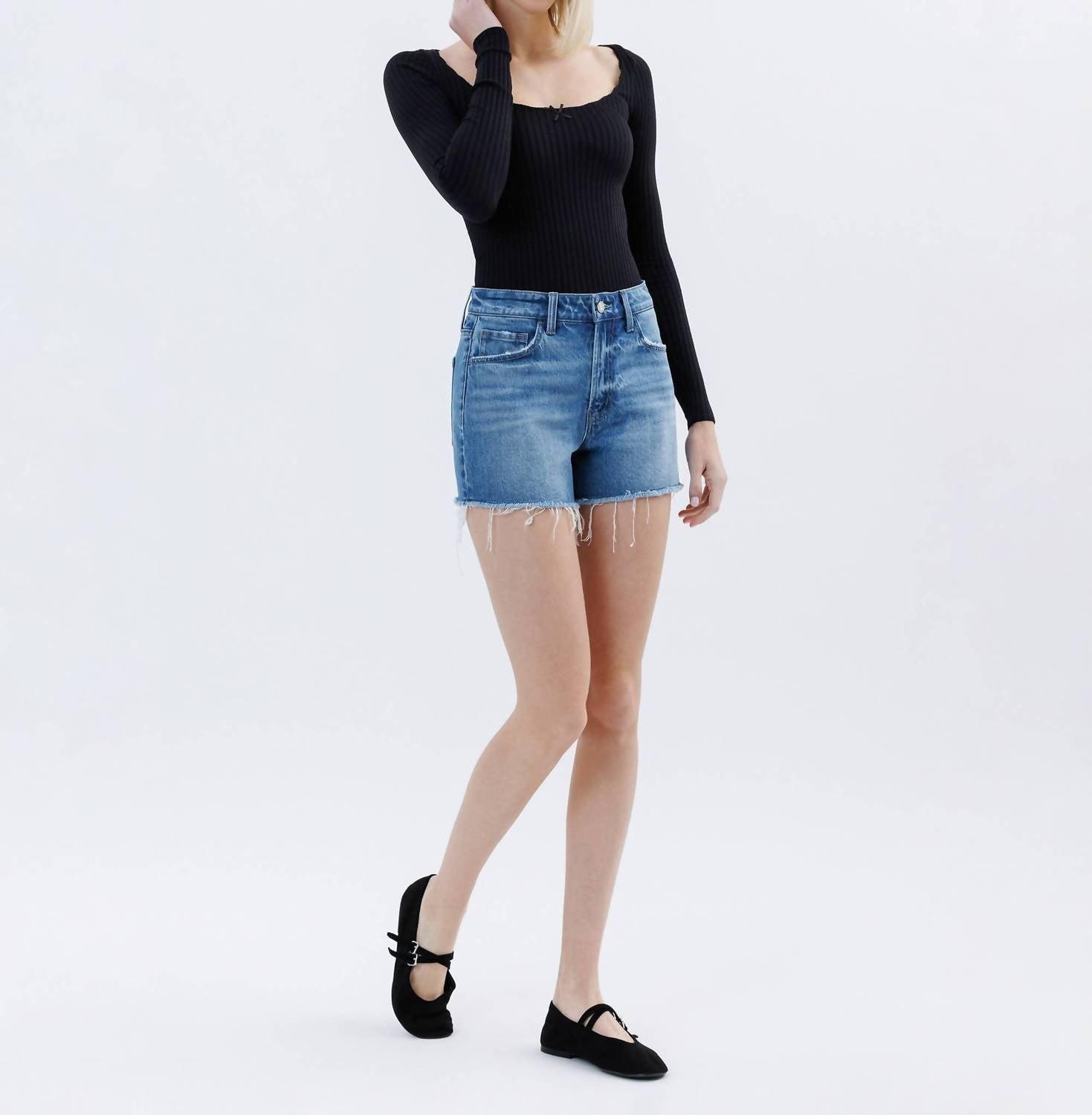 Vervet By Flying Monkey - Rebecca Raw Hem Denim Shorts