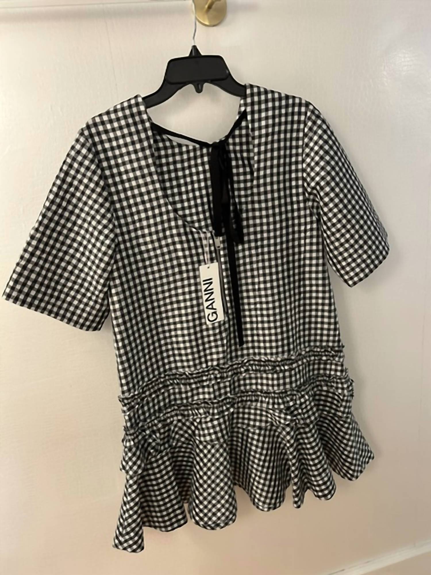 Ganni - Women's Crinkled Taffeta Check Open Back mini dress