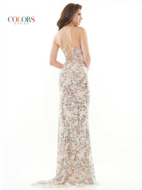 COLORS DRESS Sequin Mermaid Evening Gown in gold turquoise - women's dress - alternate view