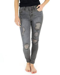 Grace And Lace - Button Fly Distressed Jeggings