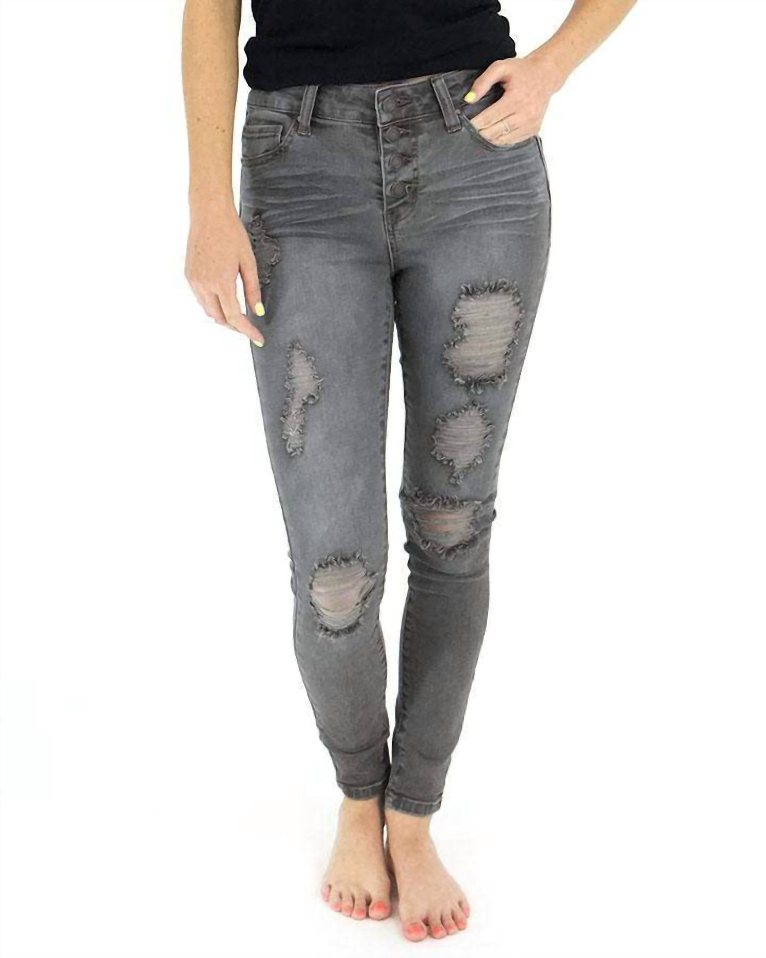 Grace And Lace - Button Fly Distressed Jeggings