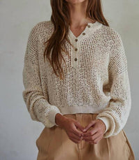 By Together - Open Knit Henley Sweater Pullover