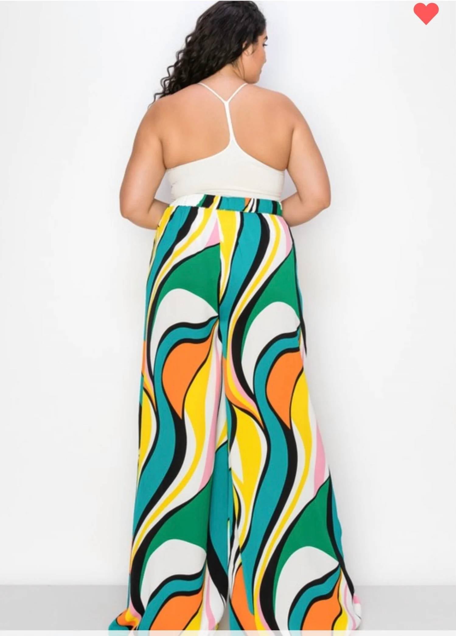 The Sang - Wide Leg Multi-color Pants - Plus Size