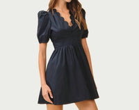 Tcec - Women's Scalloped V Neck Puff Sleeve Dress