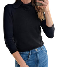 Minnie Rose - Supima Cotton Cashmere Shaker Tie Up Neck Top