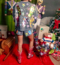QUEEN OF SPARKLES Hanging Christmas Stocking Shorts in charcoal multi - women's shorts - view 6