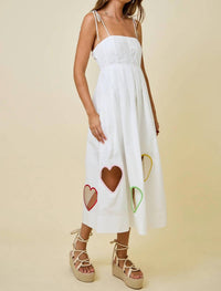 Day + Moon - Embroidered Hearts Cut Out Midi Dress