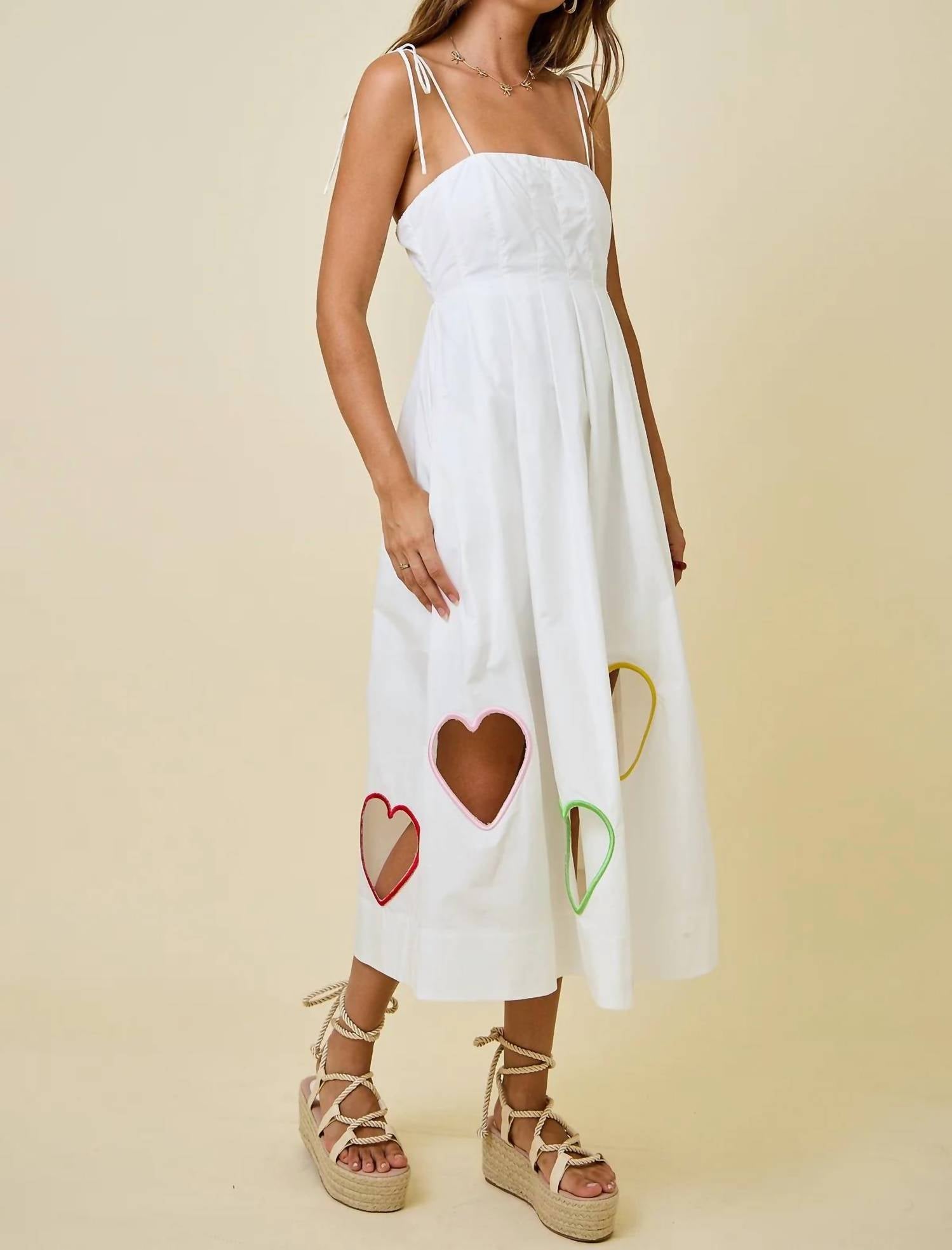 Day + Moon - Embroidered Hearts Cut Out Midi Dress