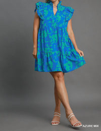 Umgee - Floral Print With Scalloped Edges Mini Dress - Plus