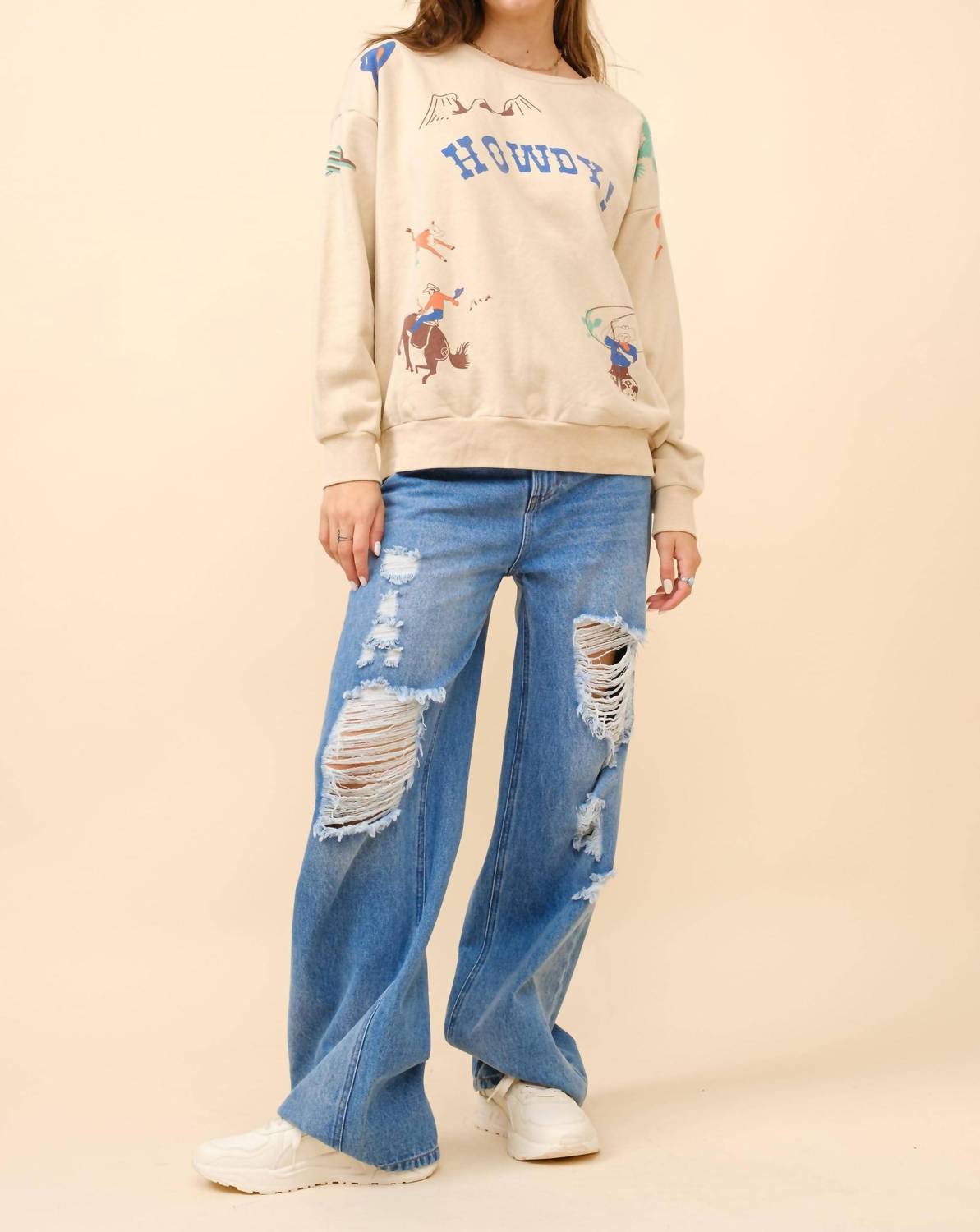 Blue B Western Graphic Howdy Sweatshirt in taupe - women's top - view 6