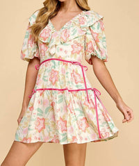 TCEC Women's Floral Print V Neck Ruffle Dress in multi - women's dress - alternate view