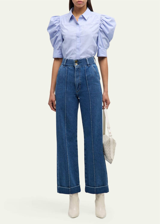 Frame - Ruched Chambray Puff Sleeve Shirt