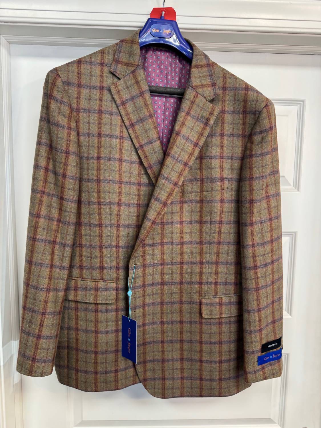 Giles & Jasper Men's Windowpane Sport Coat in brown rust purple - men's jacket