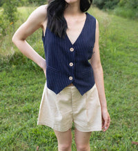 LUMIERE Classic Pinstripe Vest in navy - women's jacket