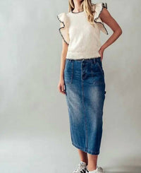 ANGEL KISS Cargo Jean Maxi Skirt in denim - women's skirt - view 4