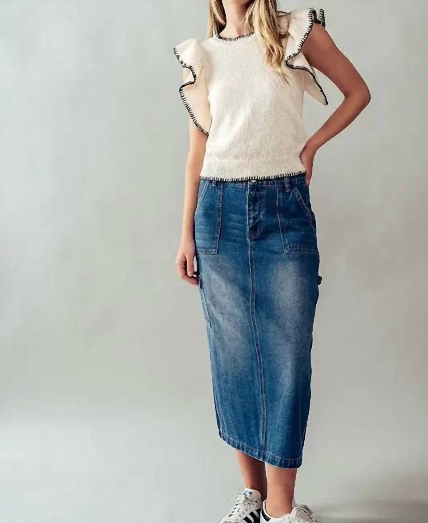 ANGEL KISS Cargo Jean Maxi Skirt in denim - women's skirt - view 4