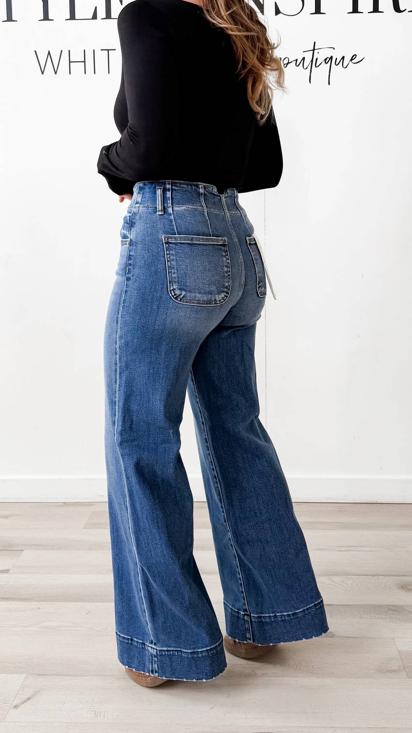 Risen - High Rise Wide Hem Jeans