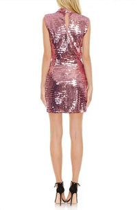 BADGLEY MISCHKA Lana Wave Hem Popover Dress in pink - women's dress - detail view