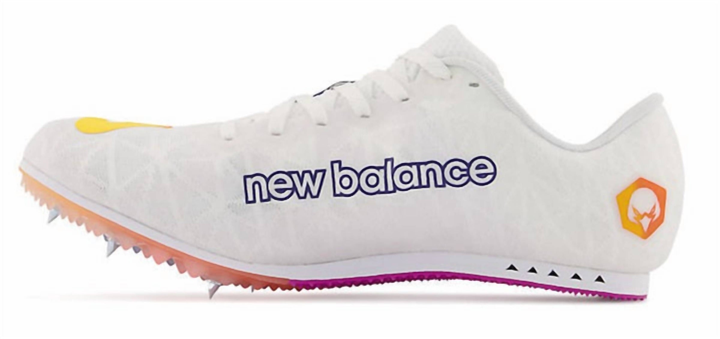 New Balance Unisex Md500 V8 Spike Shoes in white vibrant violet - women's shoe - detail view