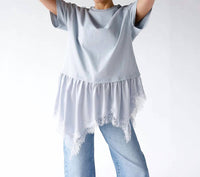 Sundayup - Women's Powder Blue Lace Hem Top