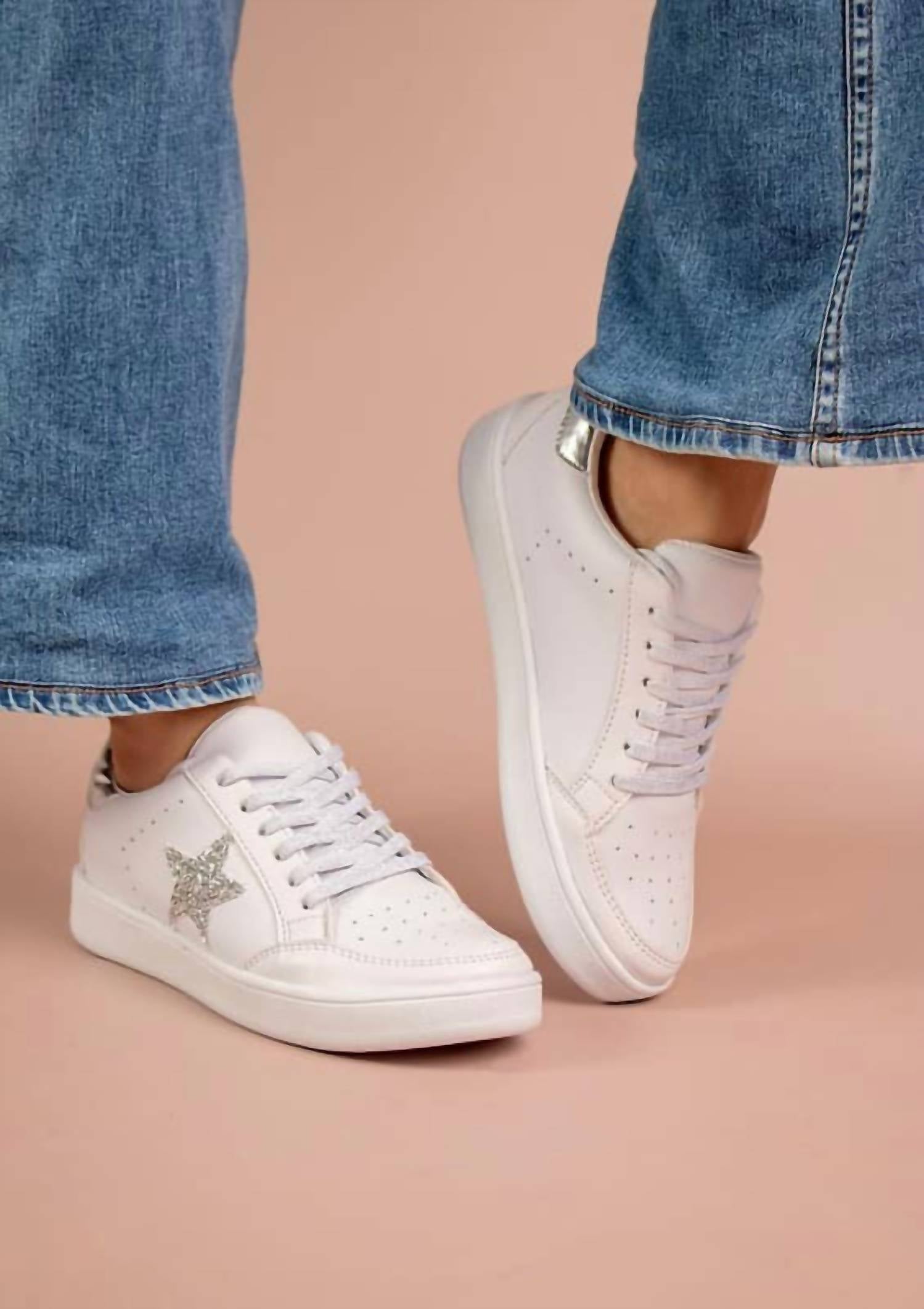 Meraki Women's Party Like A Rockstar Tennis Shoes in white silver - women's sneaker - detail view