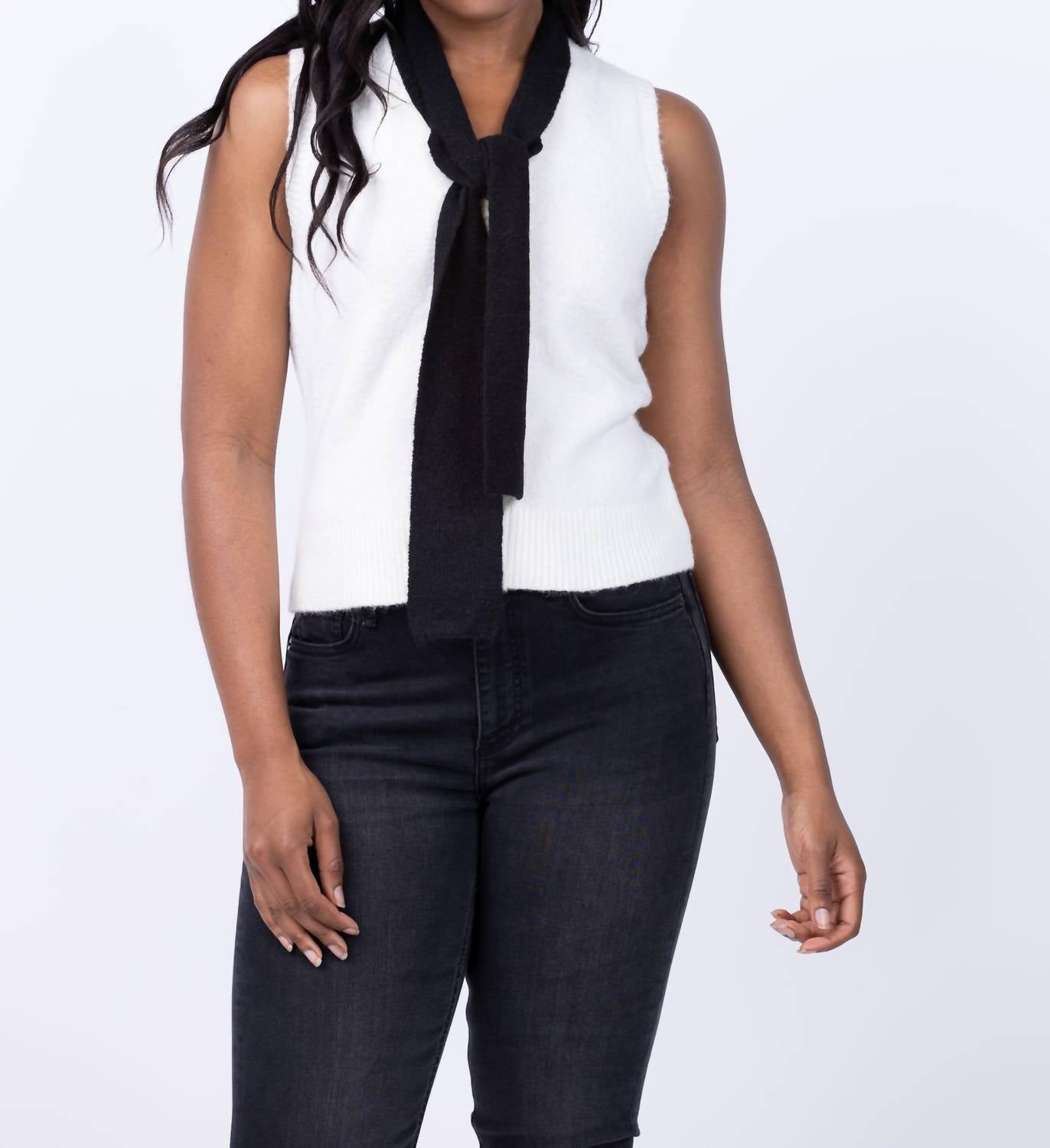 Central Park West Cece Sleeveless Neck Tie Sweater in ivory - women's sweater