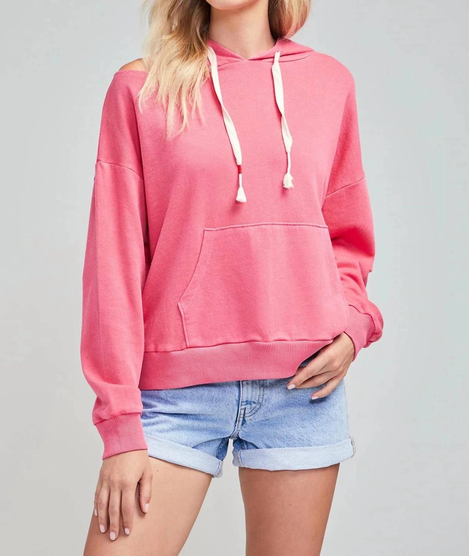 Wildfox - Long Sleeve Cut-out Shoulder Pullover Hoody
