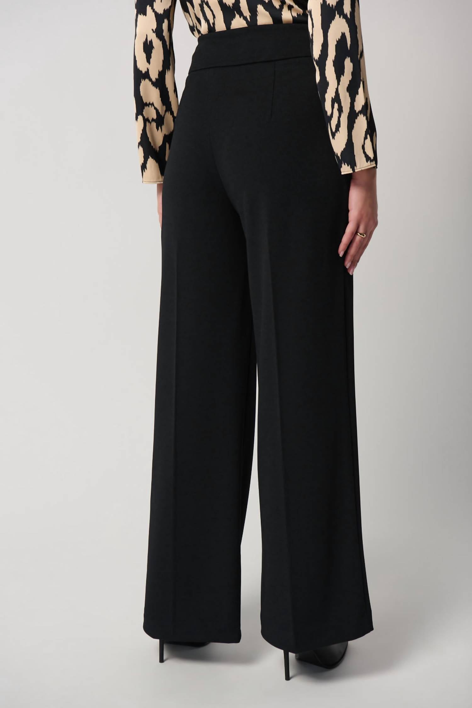 Joseph Ribkoff Solid Belted Wide Leg Pant in black - women's pants - detail view