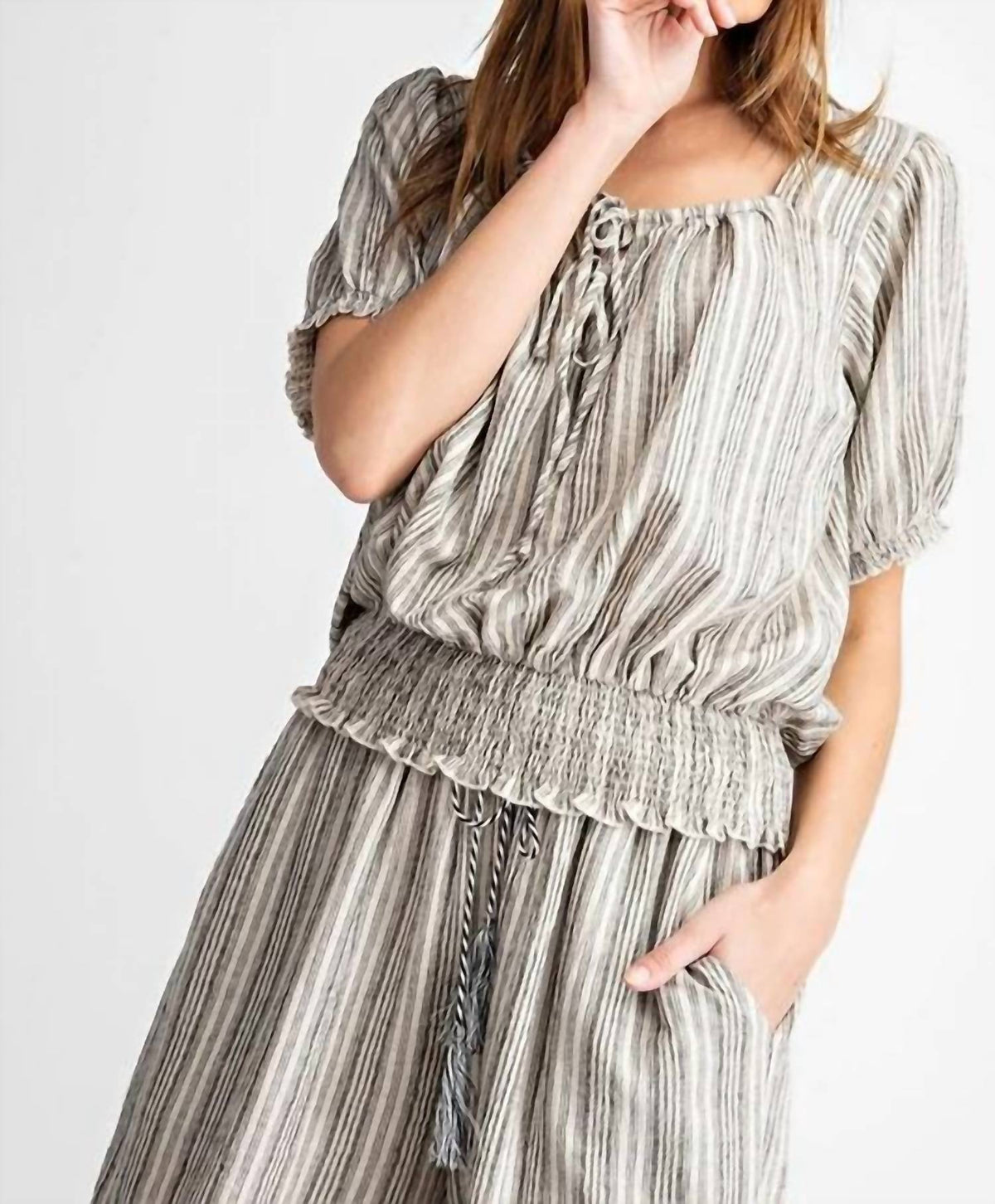 Easel - Kenzie Stripe Cropped Blouse