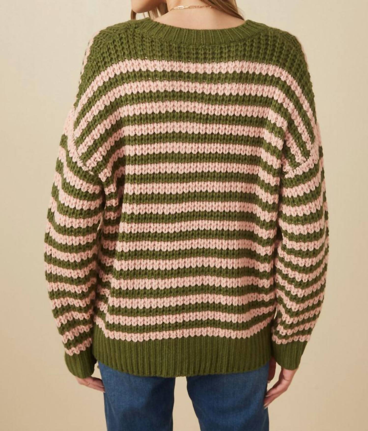 Hayden La - Striped Drop Shoulder Low Gauge Sweater