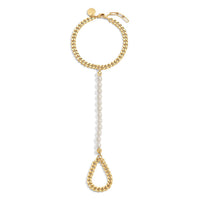 Eklexic - Women's Pearl & Curb Chain Hand Chain Bracelet