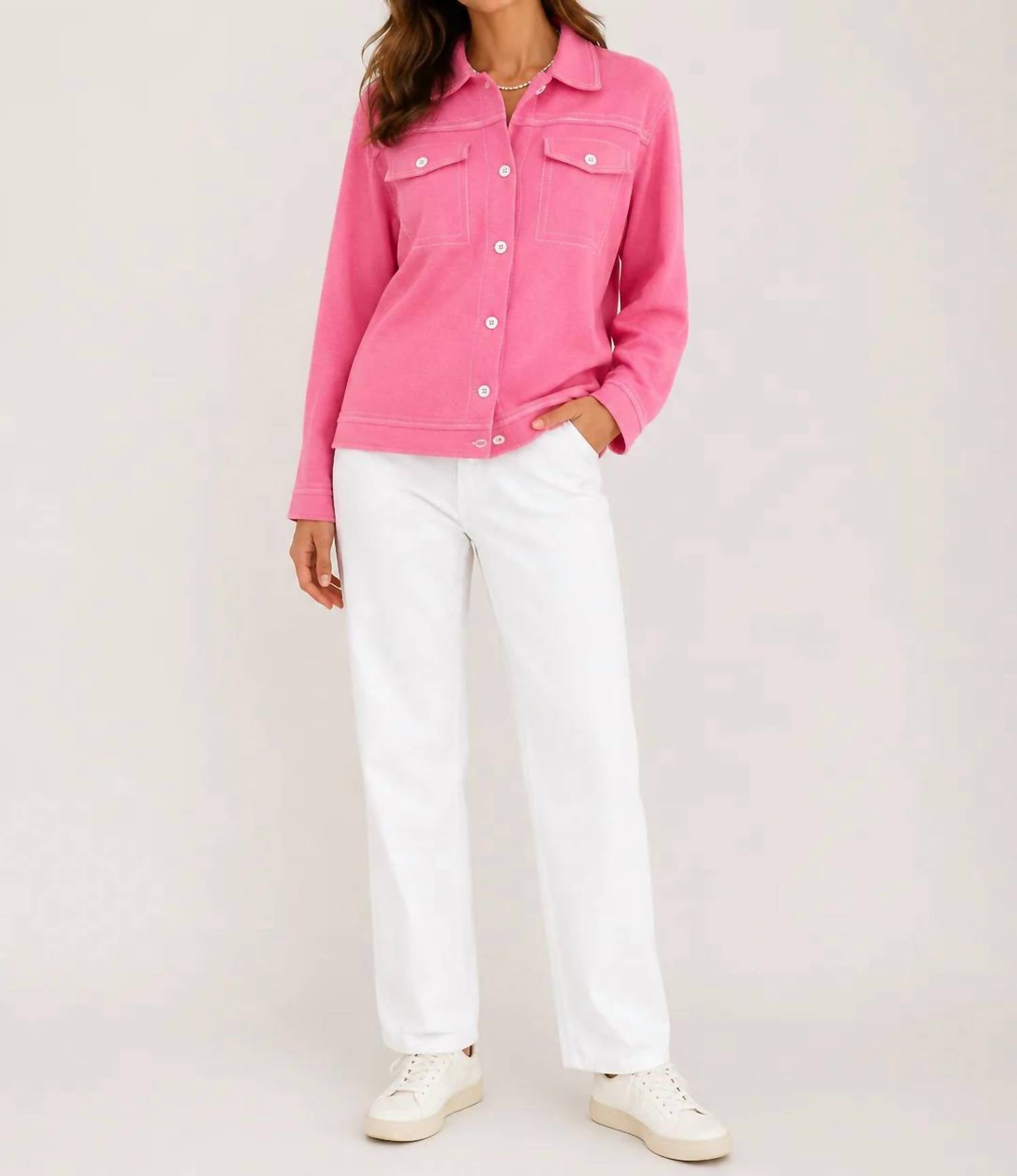 Trisha Tyler - Contrast Stitch Knit Button-Up Cardigan