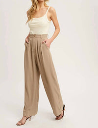 BluIvy Pintuck Wide Leg Pants in mushroom - women's pants - detail view