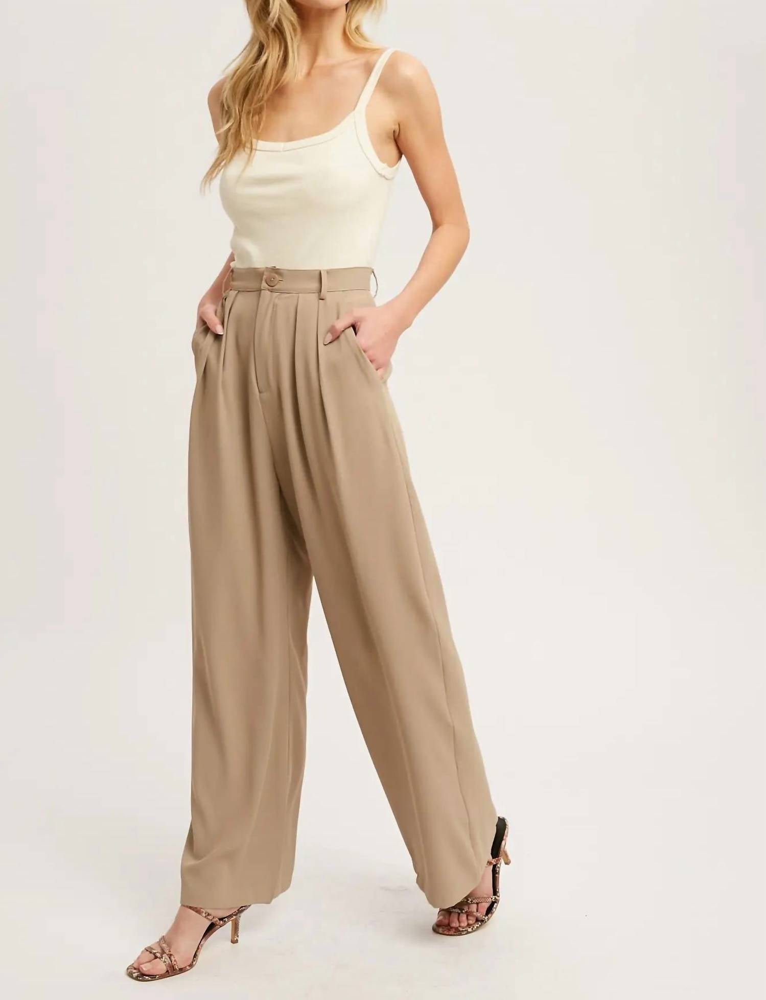 BluIvy Pintuck Wide Leg Pants in mushroom - women's pants - detail view