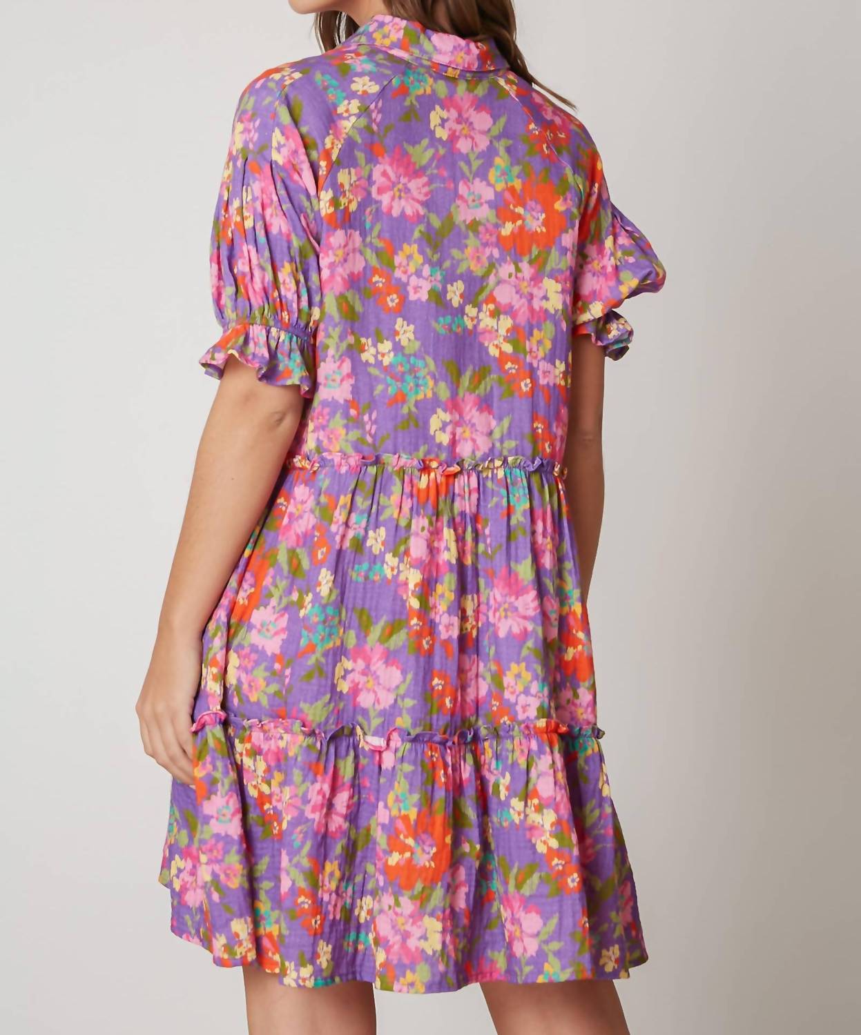 Peach Love - Georgia Floral Print Shirt Dress