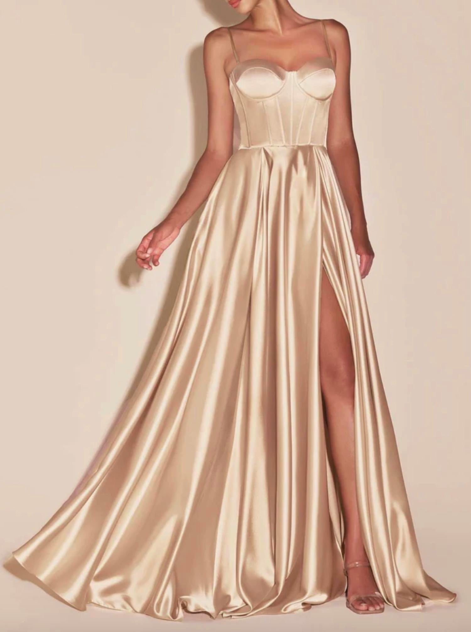 Ladivine A-line Bustier Maxi Dress in champagne - women's dress - detail view