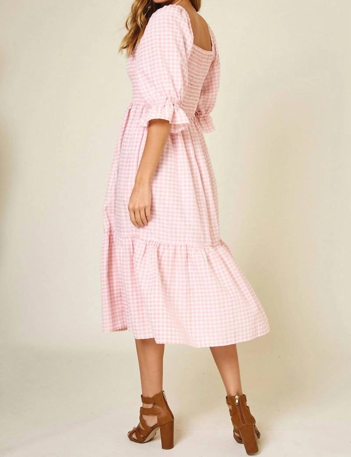 Ces Femme - Gingham Smocked Midi Dress