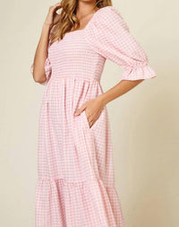 Ces Femme - Gingham Smocked Midi Dress