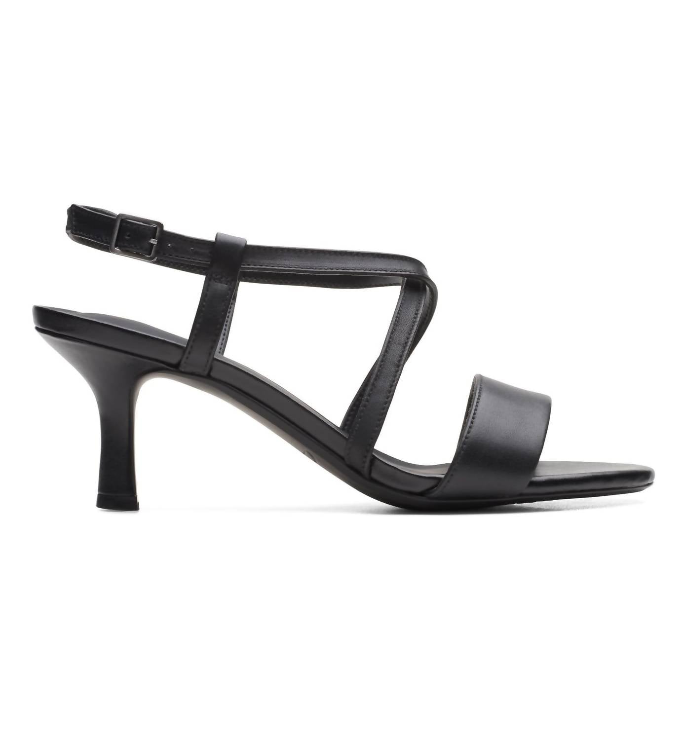 Clarks Women's Amali Buckle Heeled Sandal in black leather - women's sandal - detail view