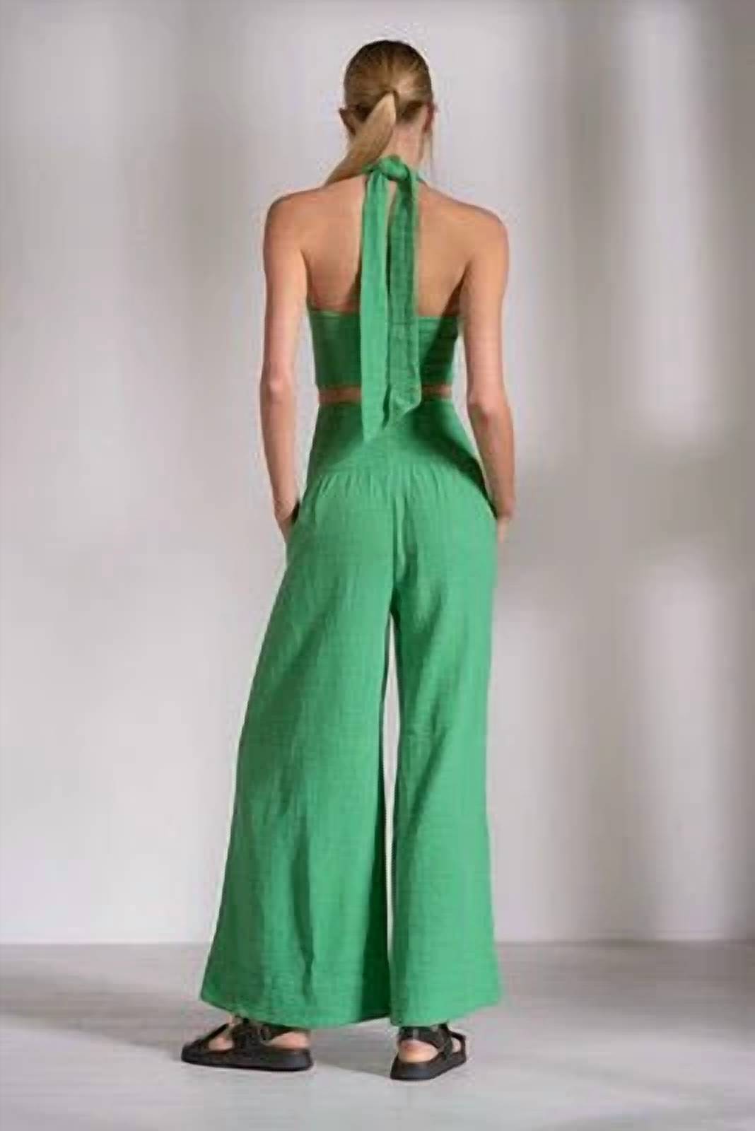 Elan - Smocked Halter Wide Leg Jumpsuit