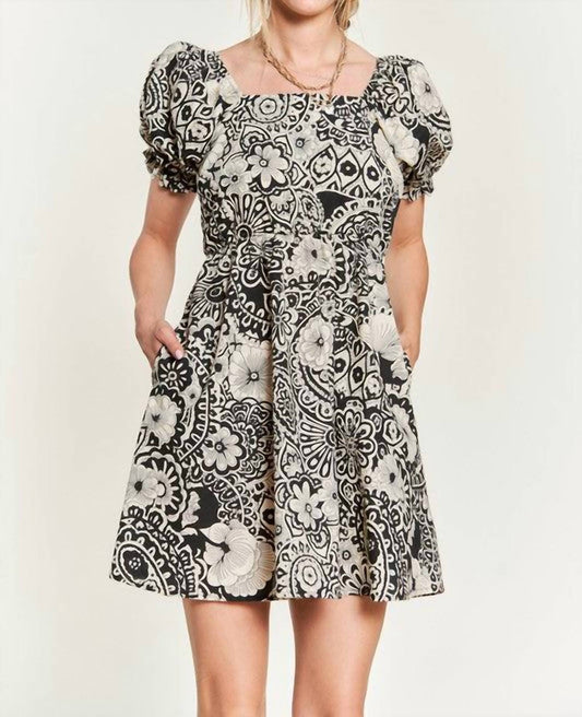 Jade By Jane - Puff Sleeves Floral Babydoll Dress - Plus