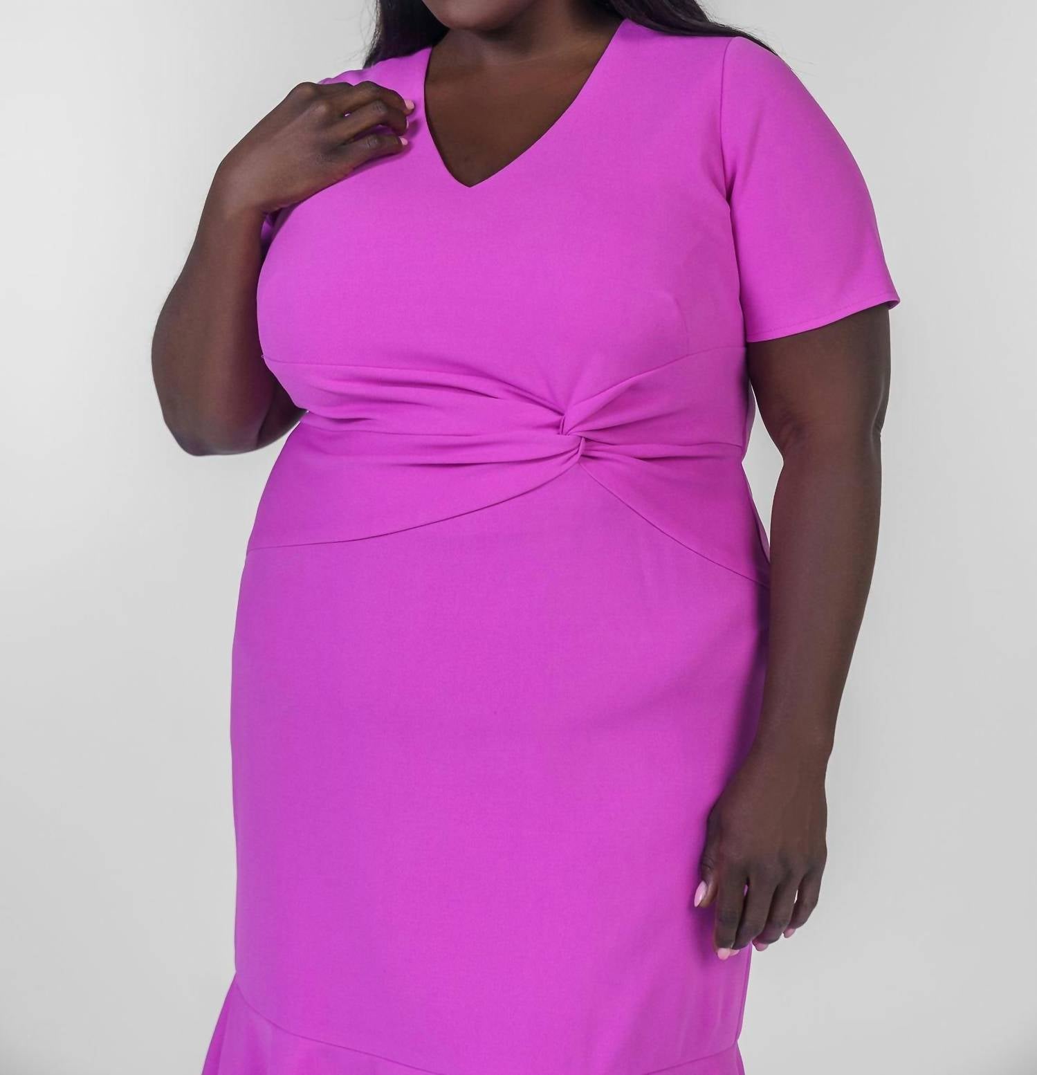 London Times - Halie Midi Dress With Flounce - Plus