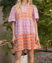 Voy - Paisley Embroidery Color Block Dress